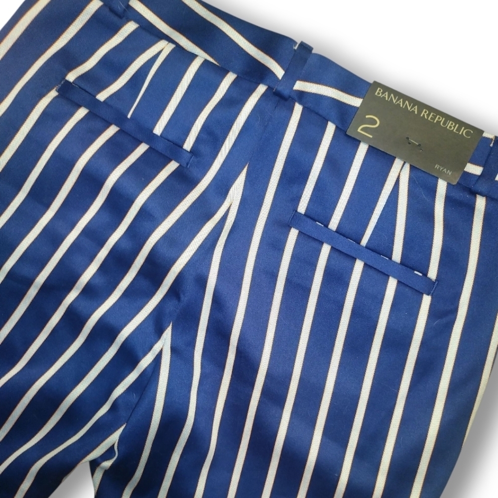 NWT Banana Republic Ryan Pant | Navy White & Rust | Striped Slim Straight Size 2 - Picture 7 of 14